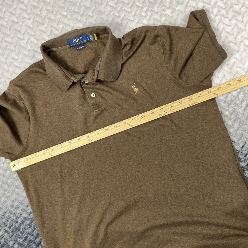 Polo Ralph Lauren Polo Shirt Mens Large Heather Brown Classic Fit Flesh Pony